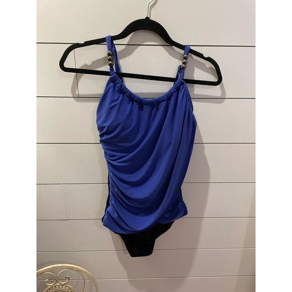 Venus Cobalt Slimming Draped Ruched Side One piece size 10 - Picture 3 of 8